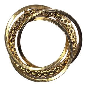 VTG Interlocking Three Circle Braided Brooch Lapel Pin Gold Toned Estate Costume